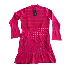 SWNY Pink Studded Knit Dress LARGE NWT